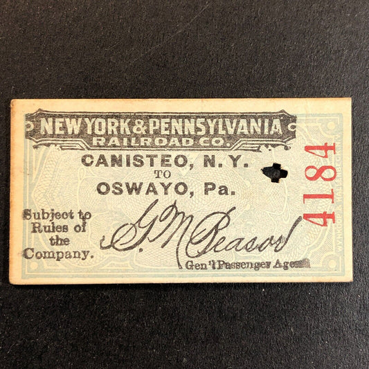 New York & Pennsylvania Railroad July 11 1917 Oswayo Ticket #4184 Scarce
