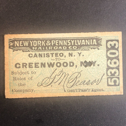 New York & Pennsylvania Railroad July 24 1917 Greenwood, NY Ticket #53603
