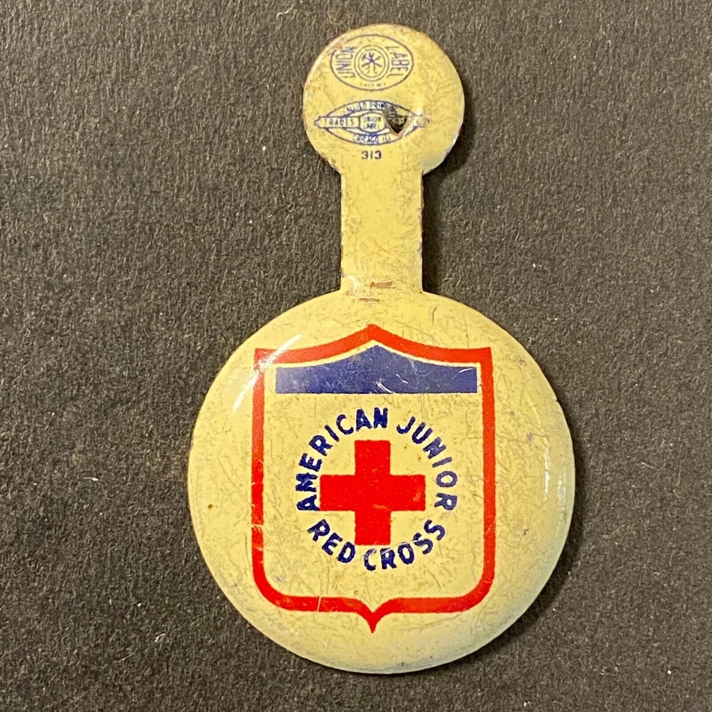 American Junior Red Cross Steel Fold Over Lapel Pin 7/8" Vintage