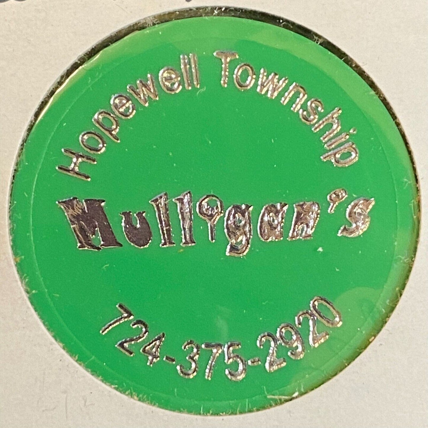 Hopewell Township, PA Mulligan's c1970's-80's Plastic "Small Draft" Drink Token