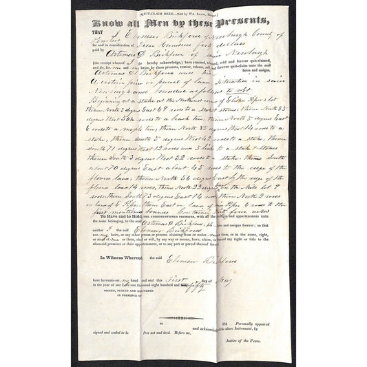 1850 Artimas D. Bickford / Knowlton* Newburgh, ME Quit Claim Deed Elizabeth