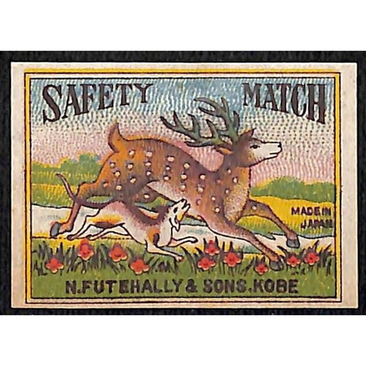 Deer N. Futehally & Sons Made in Japan c1900-1920's Matchbox Label VGC