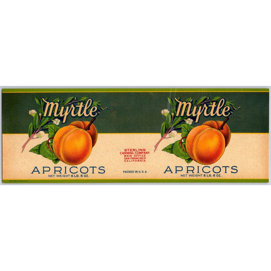 Apricots Myrtle Brand Sterling Canning Co. Paper Can Label c1930's NOS VGC