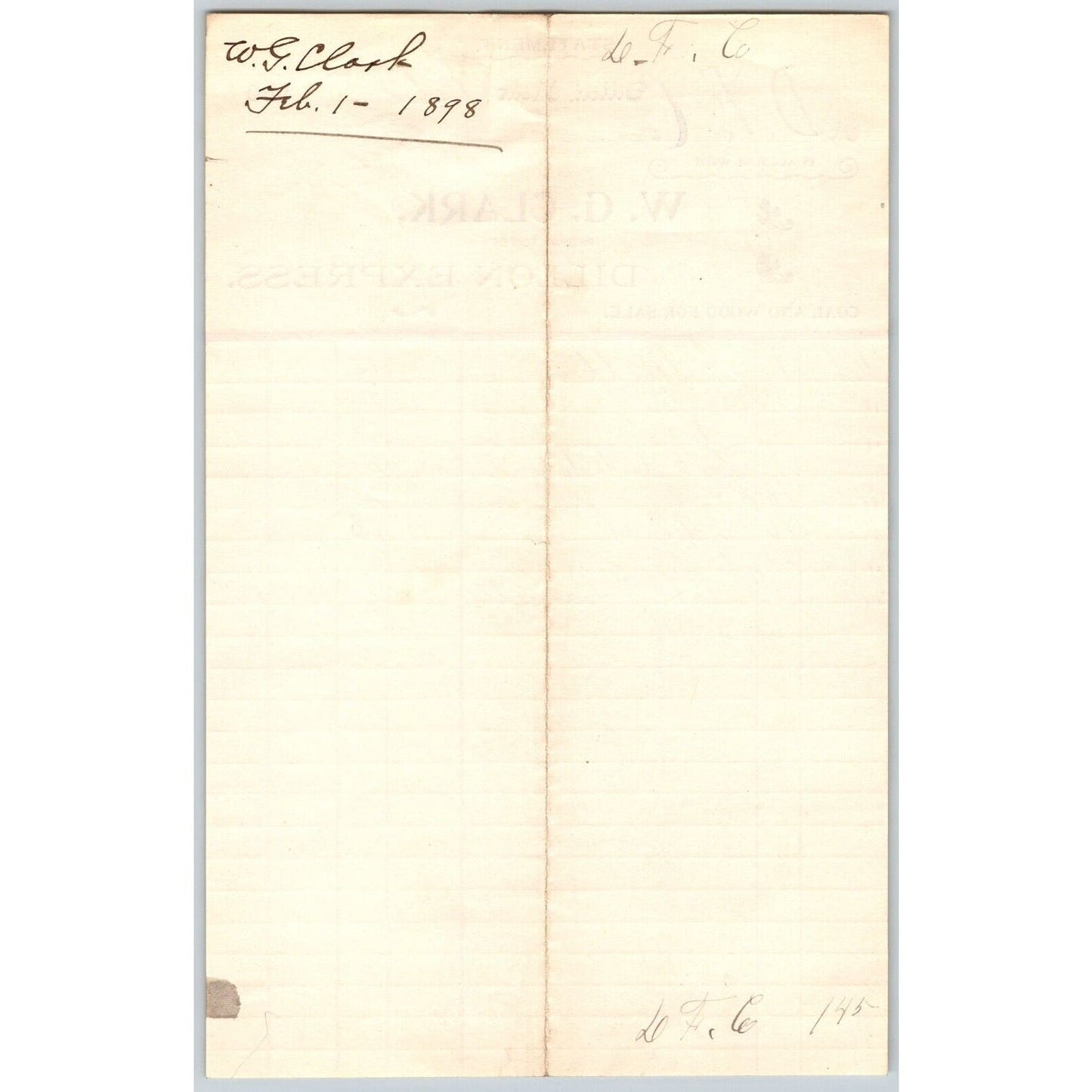 Dillon, MT W.G. Clark Dillon Express Expressman Coal & Wood Feb 1898 Billhead