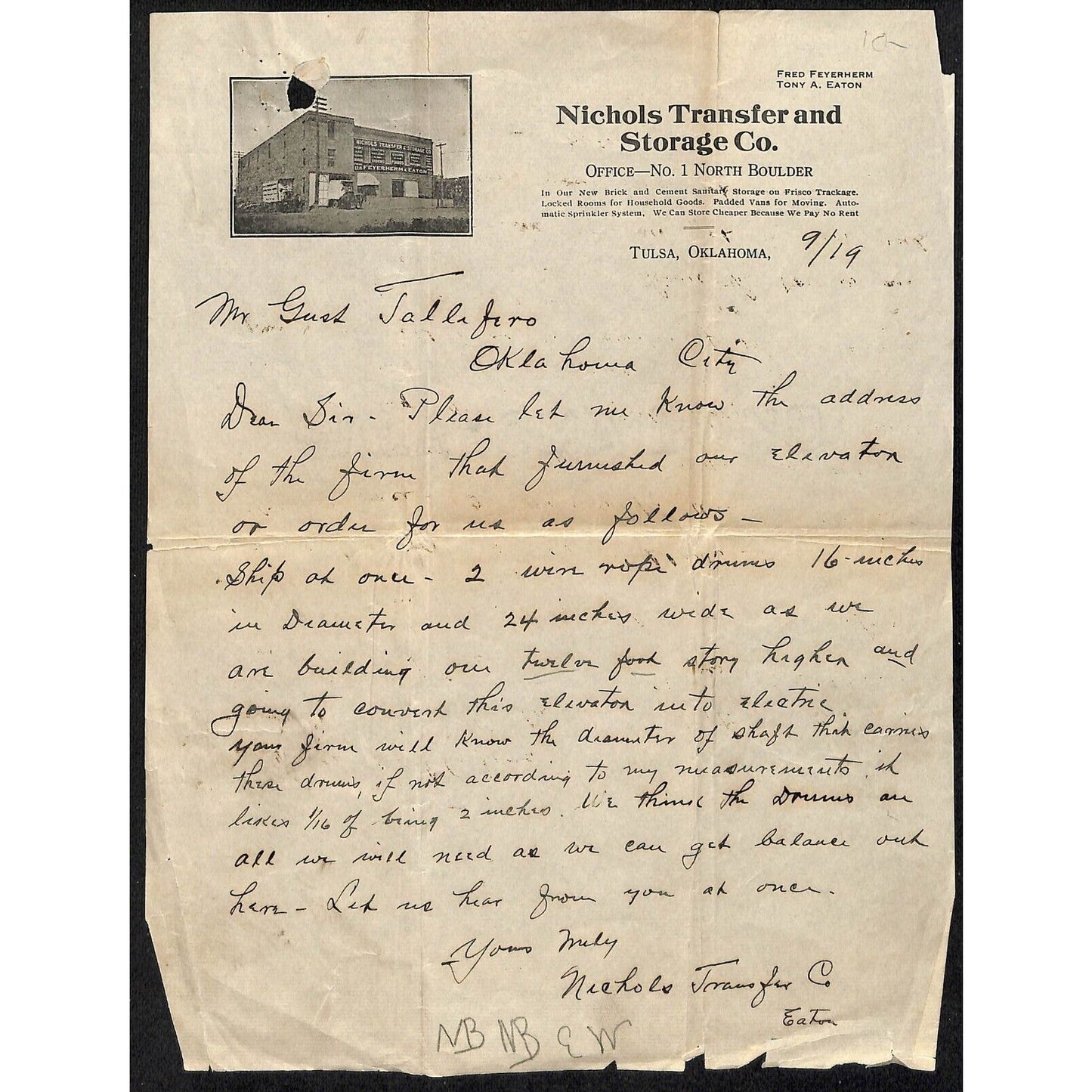 c1920's-30's Nichols Transfer and Storage Co. Tulsa, OK Letterhead