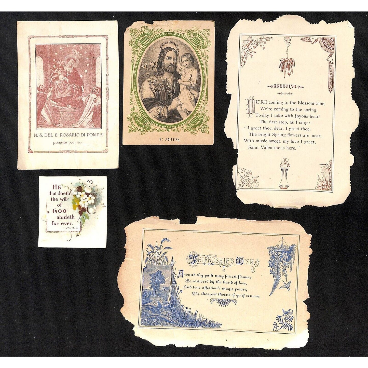 Group of 5 c1900 - 1920's Christian / Religious / Friendship / Greeting Ephemera