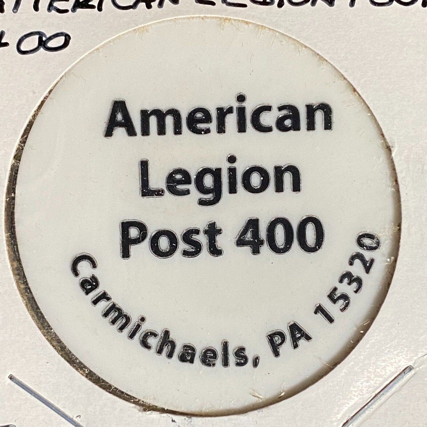 Carmichaels, PA Amer. Legion Post 400 Plastic Drink Token G/F "One Large Drink"