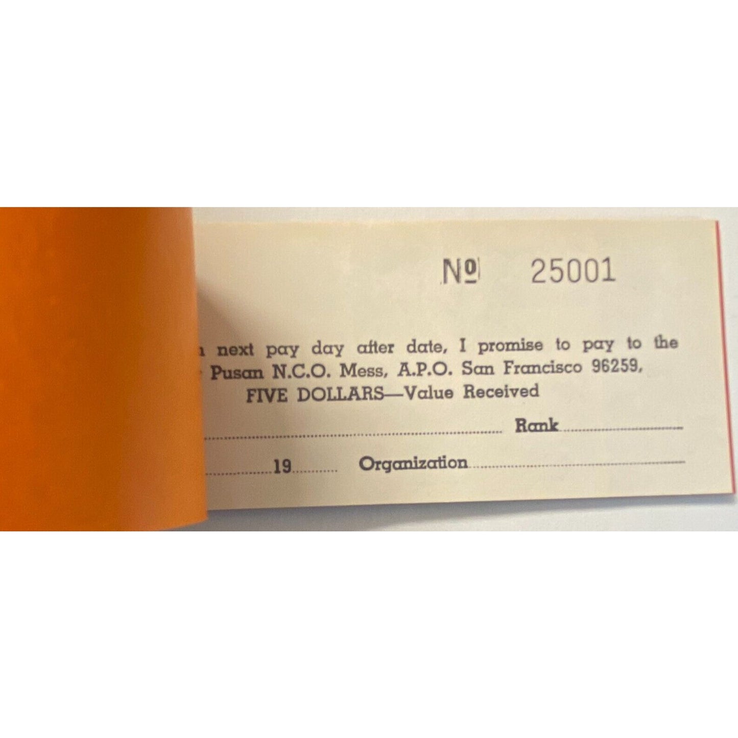 Korea U.S. Army Pusan NCO Open Mess Partial $5.00 Coupon Booklet #25001 VGC