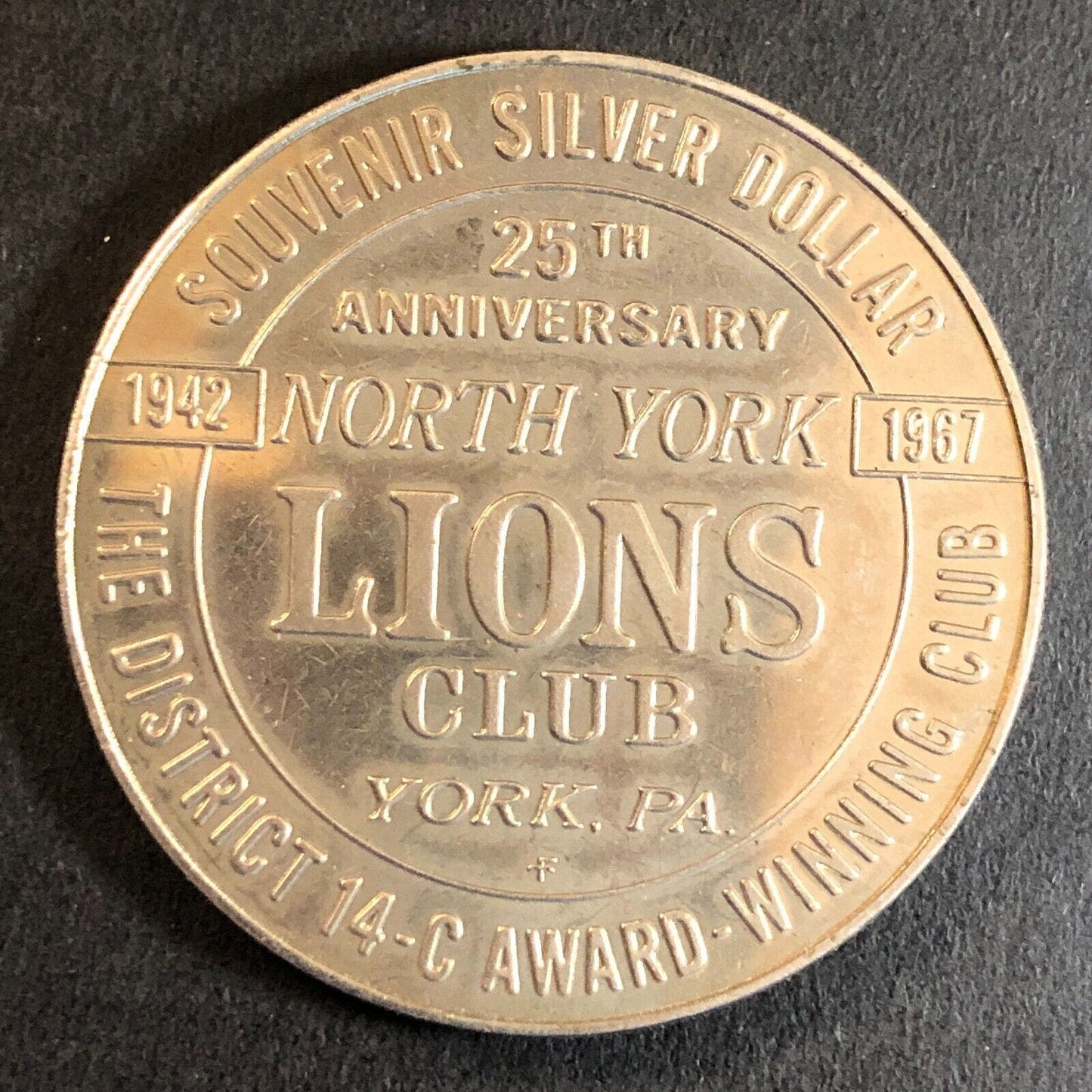 1969 25th Anniversary North York Lions Club Reeded Medallion 39mm 24g VGC