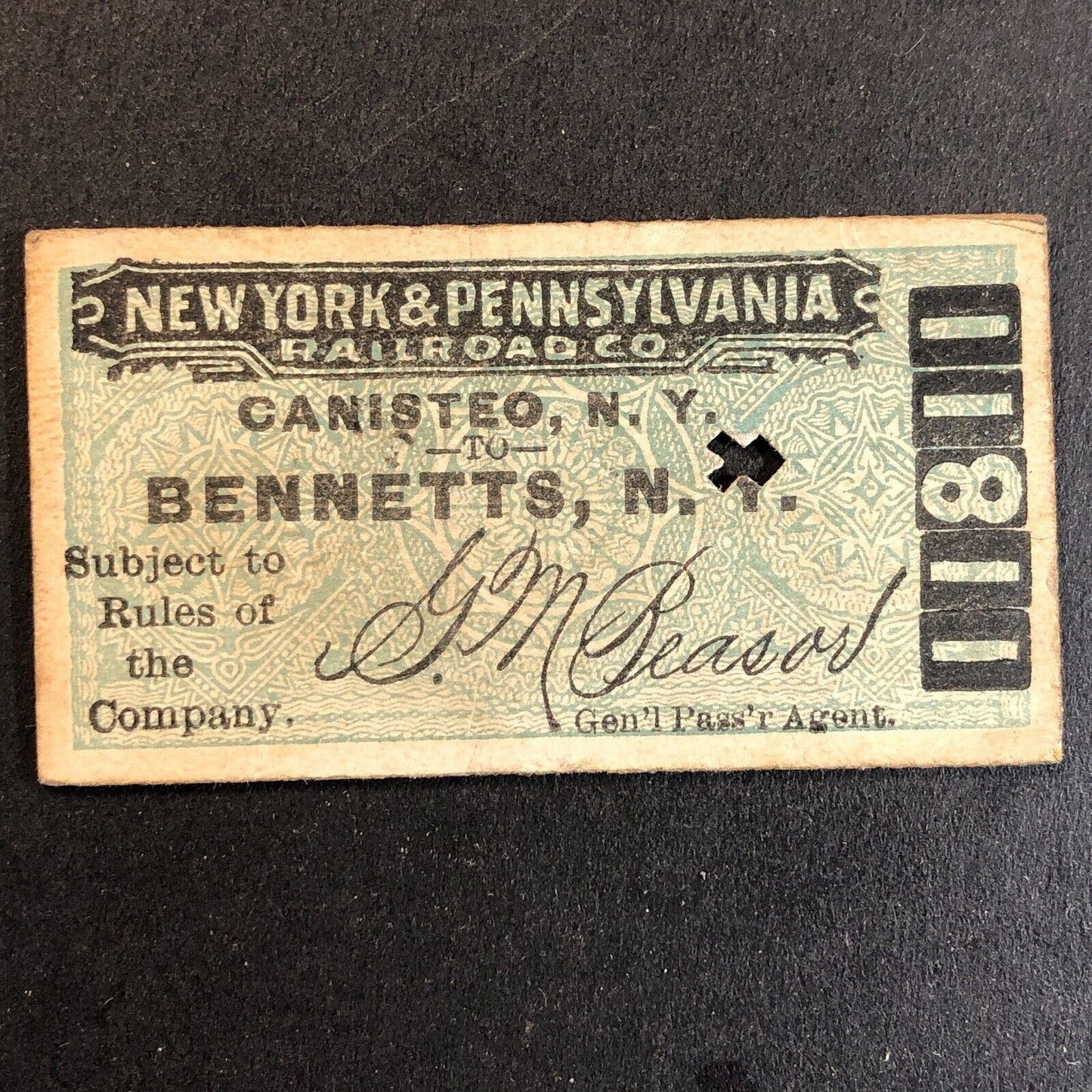 New York & Pennsylvania Railroad July 5 1917 Bennetts, NY Ticket #11811