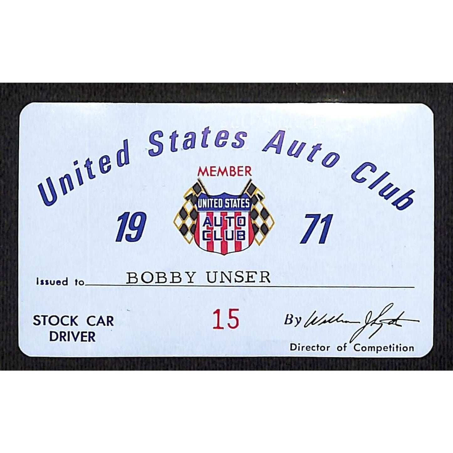 Bobby Unser's 1971 USAC Stock Car Driver Member Card VGC - Unser's Estate