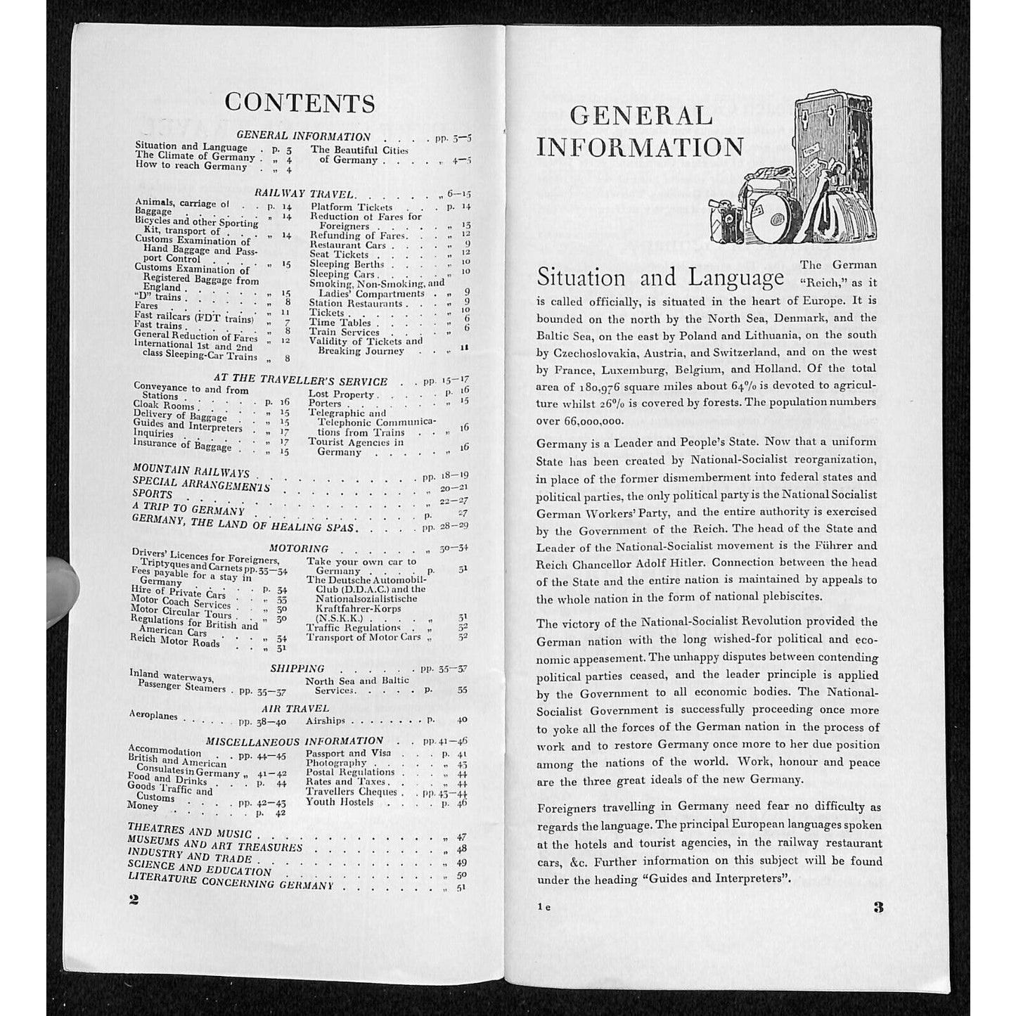 1937 "Travel in Germany" Travel Brochure 51pp w/ 16 3/4" x 19 1/2" FO Map