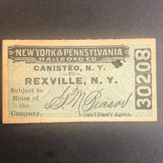 New York & Pennsylvania Railroad July 6 1917 Rexville, NY Ticket #30208