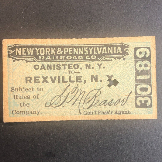New York & Pennsylvania Railroad July 3 1917 Rexville, NY Ticket #30189