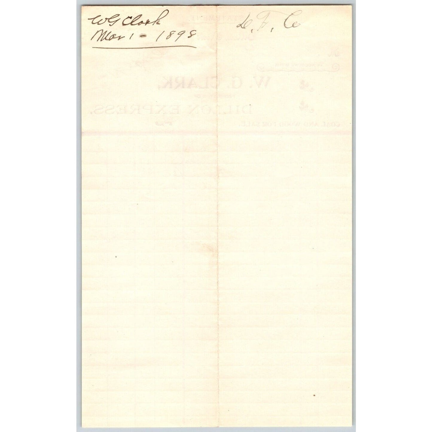 Dillon, MT W.G. Clark Dillon Express Expressman Coal & Wood Mar 1898 Billhead