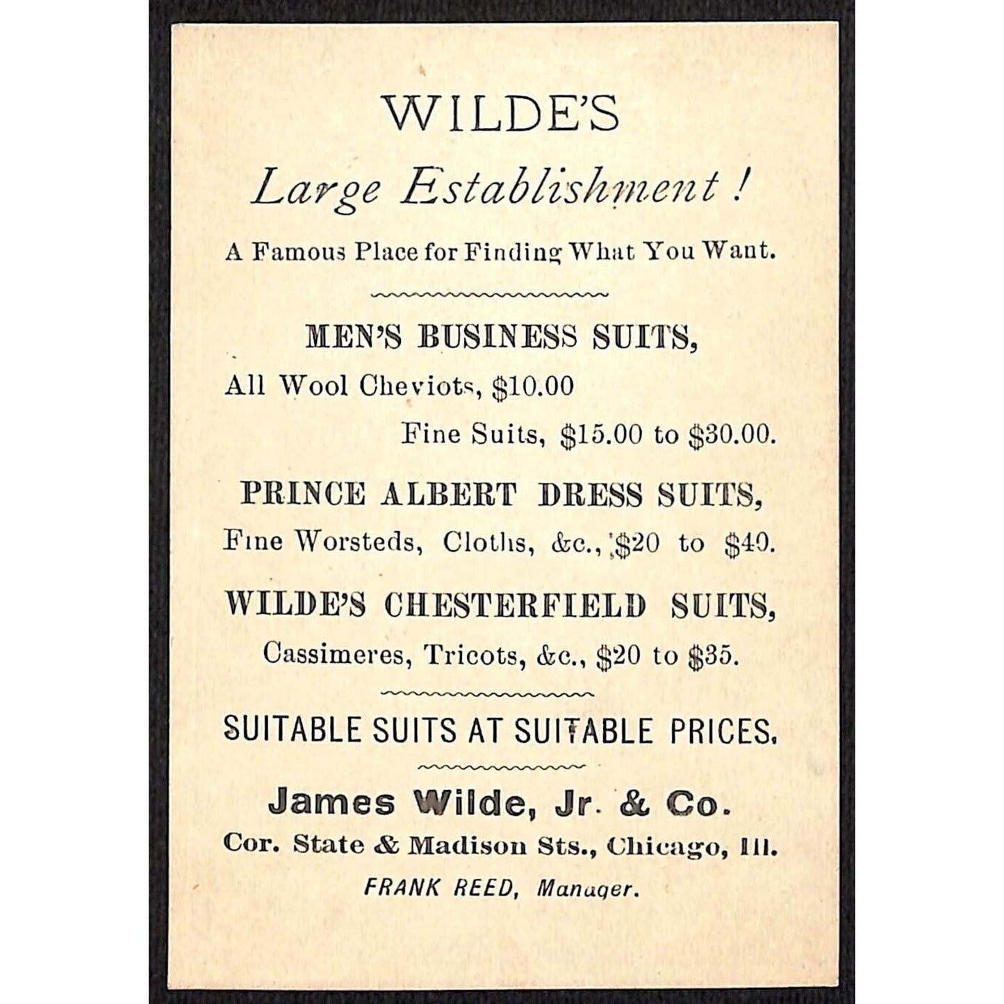 James Wilde Men's Suits Victorian Trade Card Boy w/ Vaulting ? Pole