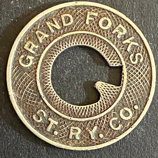 Grand Forks St. RY. Co. G/F One City Fare Transit Token 23mm Scarce