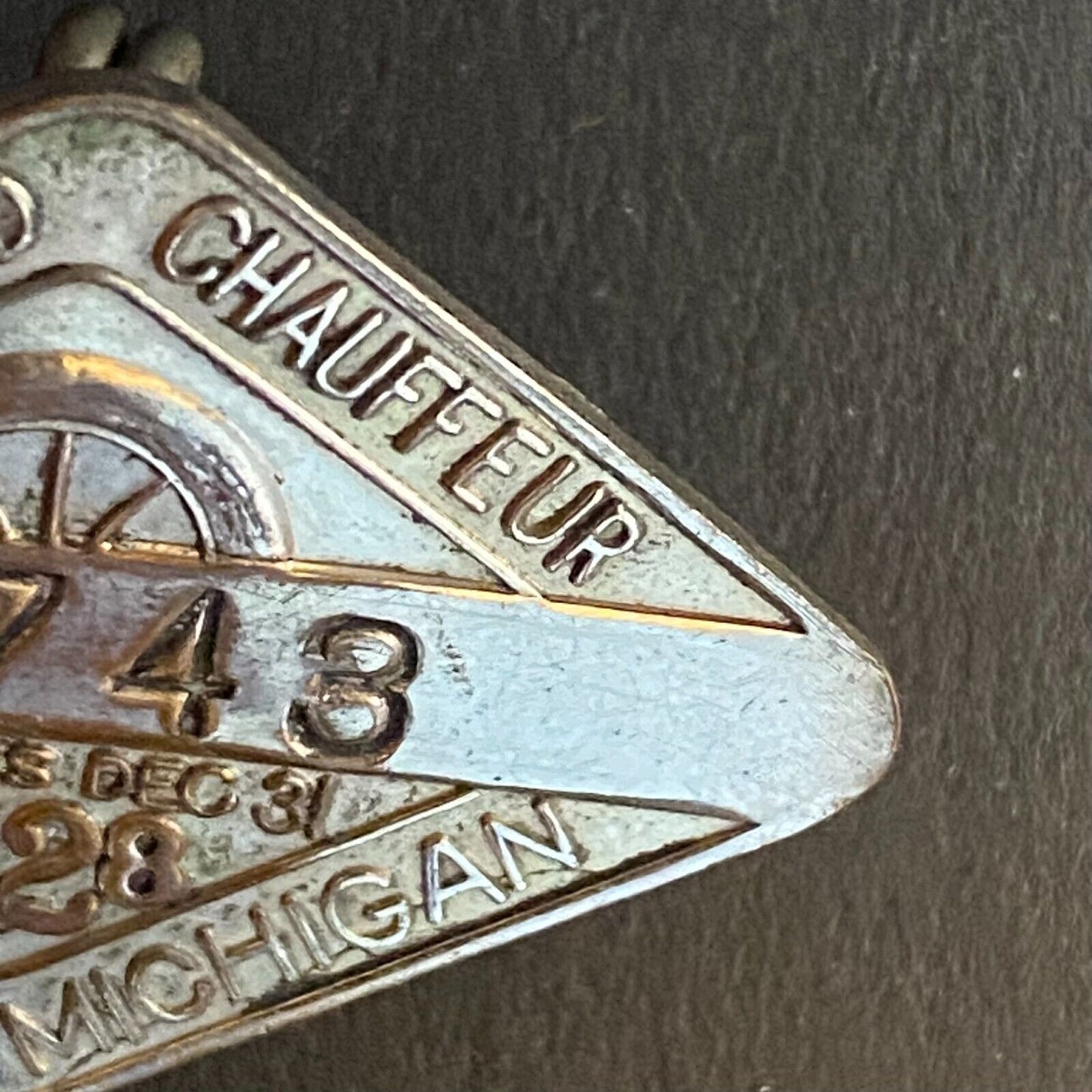 1928 Michigan Licensed Registered Chauffeur Badge Metal Pin Back Driver #41743