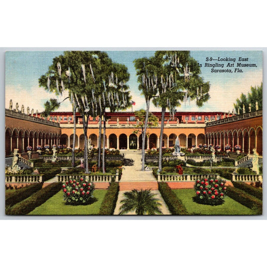 Looking East Ringling Art Museum Sarasota, FL Linen Postcard c1935-50 NP VGC