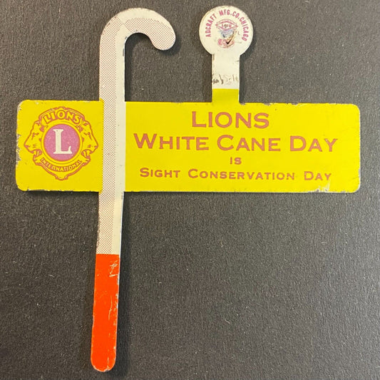 Lions White Cane Day is Sight Conservation Day Fold Over Lapel Pin - c1955-65