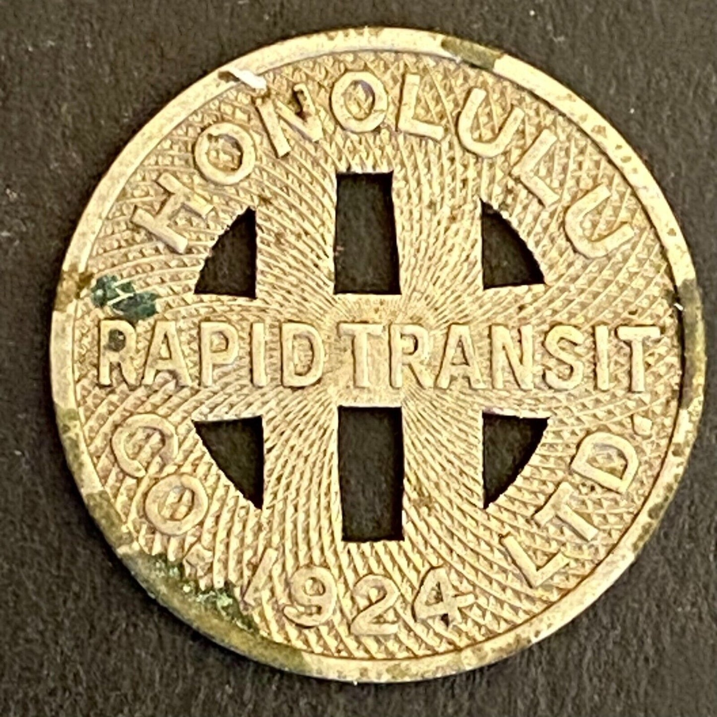 Honolulu Rapid Transit 1924 G/F One Full Fare Transit Token 16mm (#6)