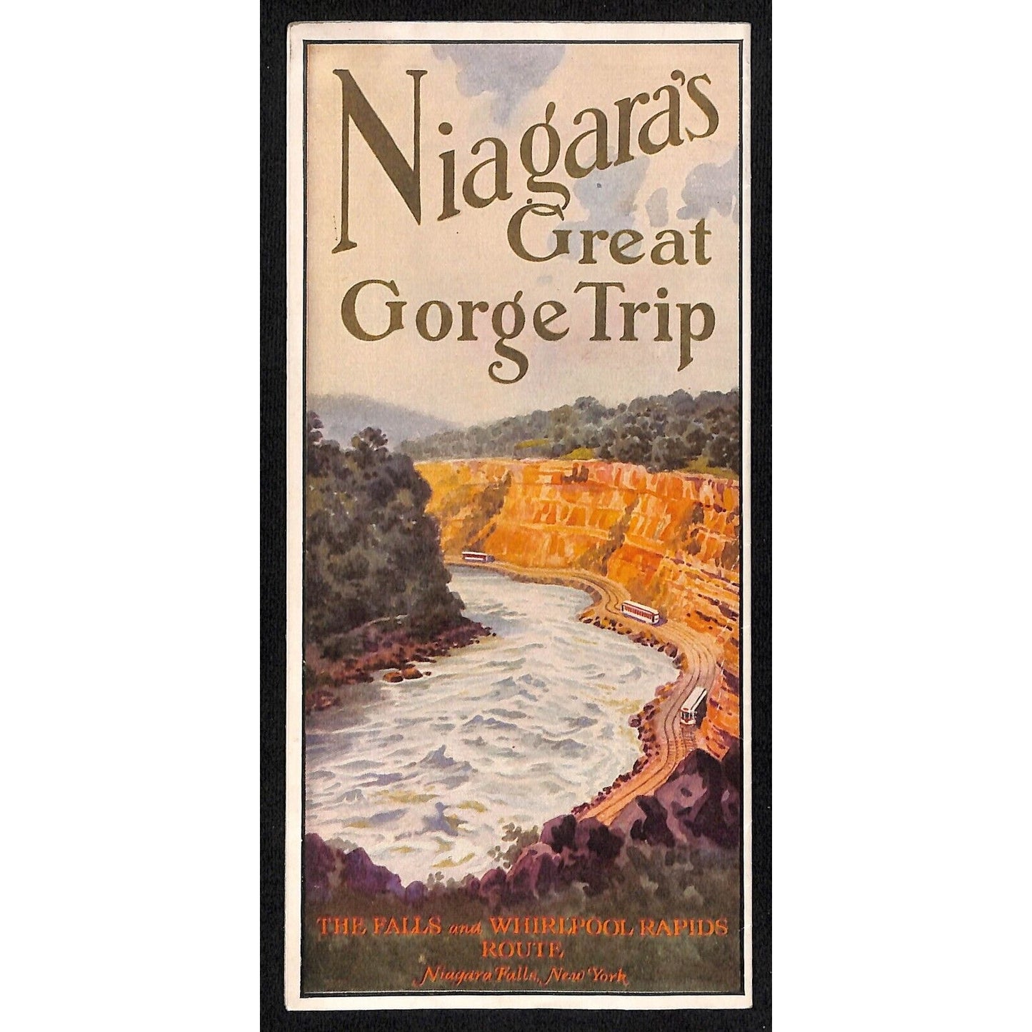 "Niagara's Great Gorge Trip" 1928 The Falls & Whirlpool Rapids "No Autos" Map