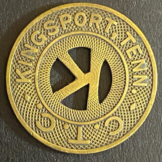 C.T.C Kingsport, TENN G/F One Fare Zone 1 "Hanging K" Token 23mm Scarce