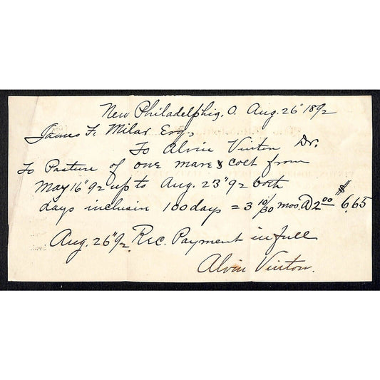Alvin Vinton New Philadelphia, OH 1892 100 Days Pasture Mare & Colt Billhead
