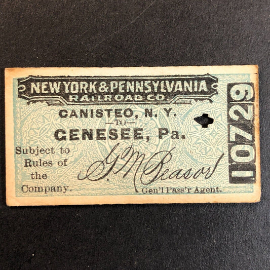 New York & Pennsylvania Railroad July 9 1917 Genesee, PA Ticket #10729