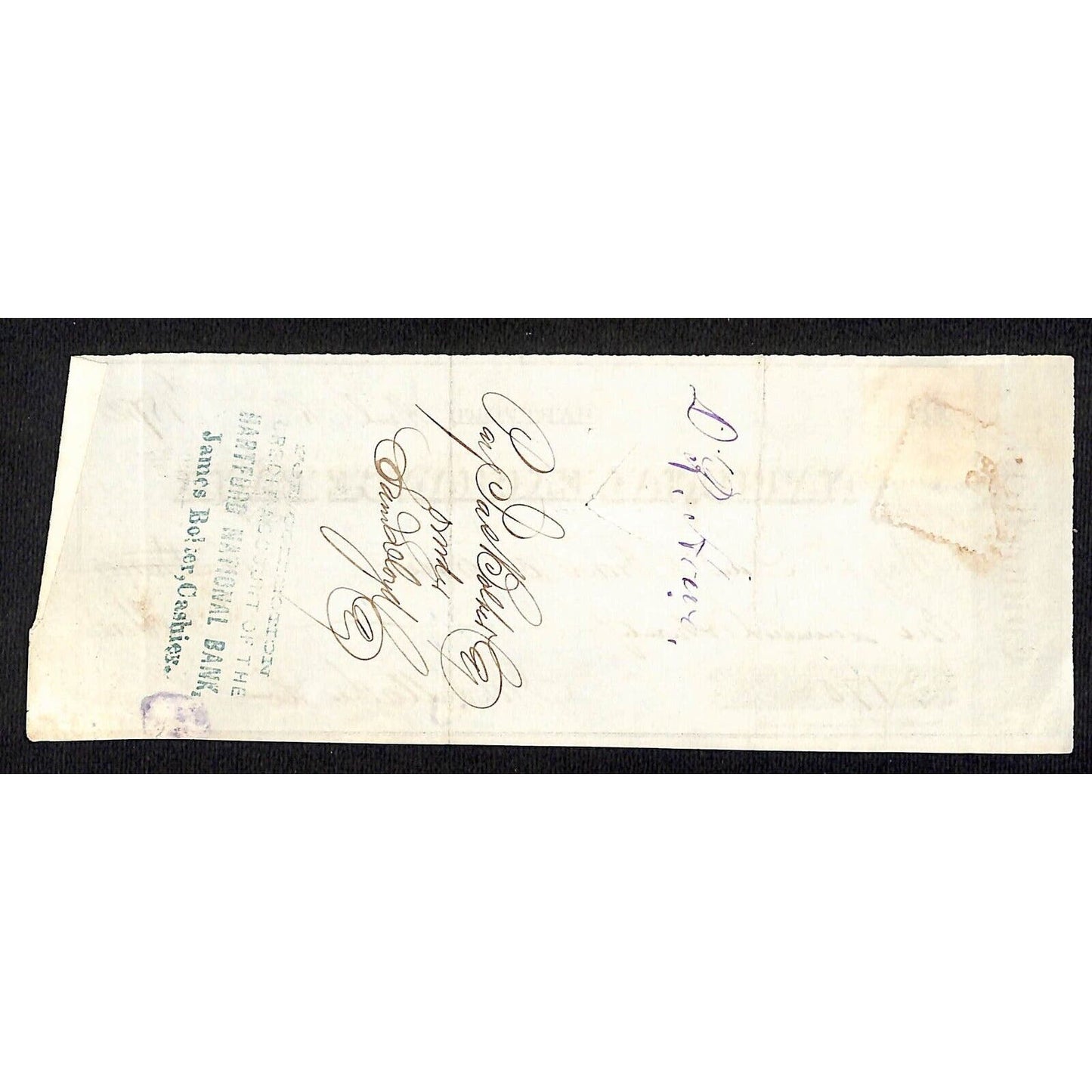 National Exchange Bank 1872 Hartford, CT $170 Bank Check w/ Tax Stamp