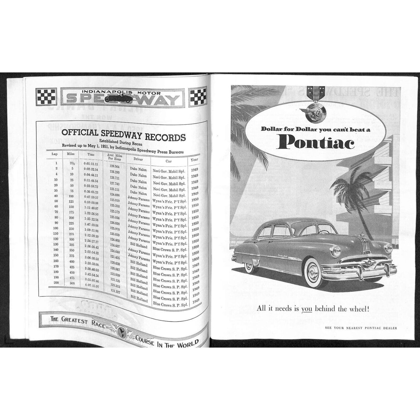 1951 Indianapolis 500 Program Racing 92pp 7.8oz
