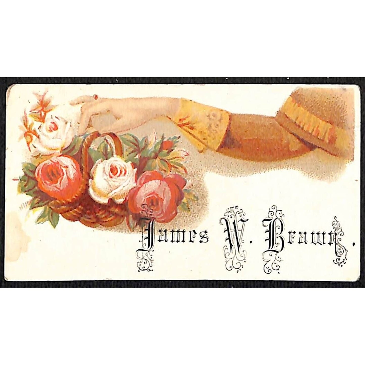 "James W. Brawn" Victorian Calling Greeting Card - Floral Basket Woman's Arm