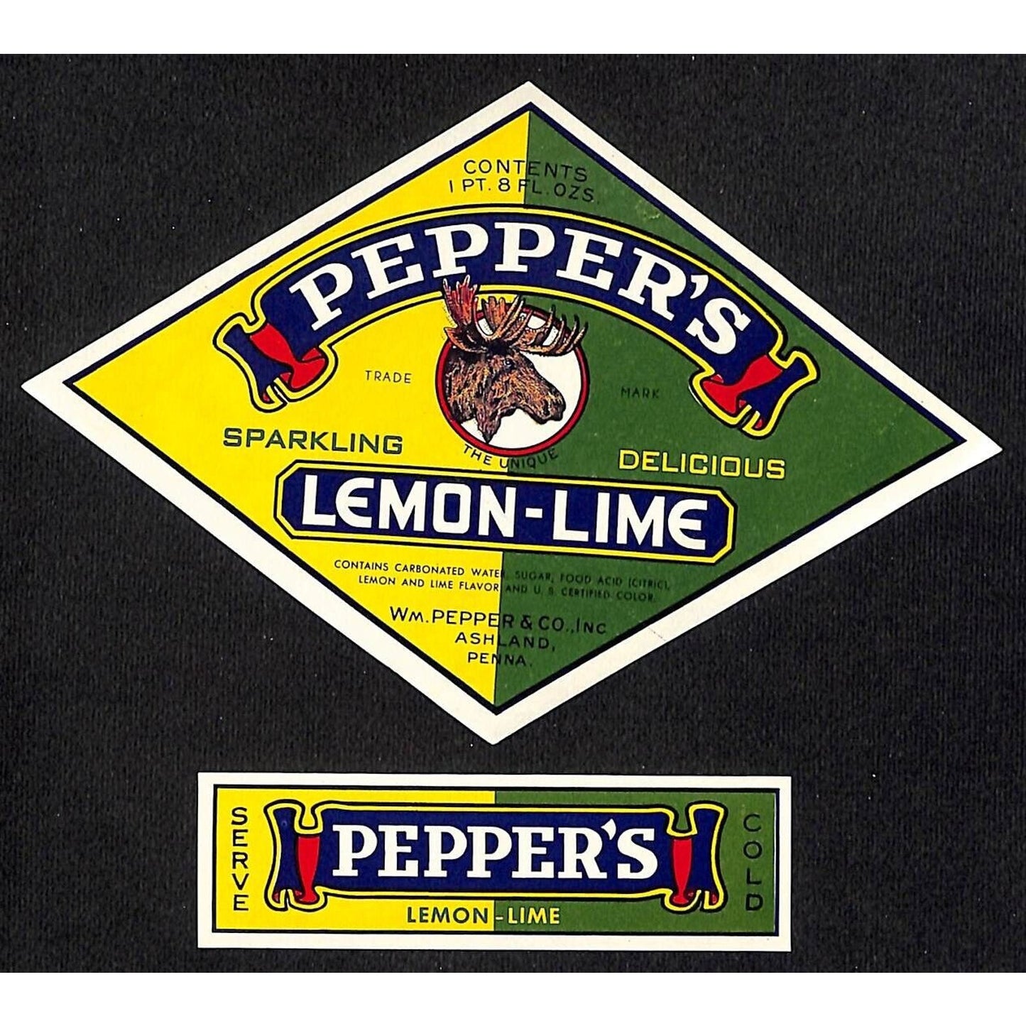 Pepper's Lemon-Lime Soda Label Set Wm. Pepper & Co Ashland, Penna.