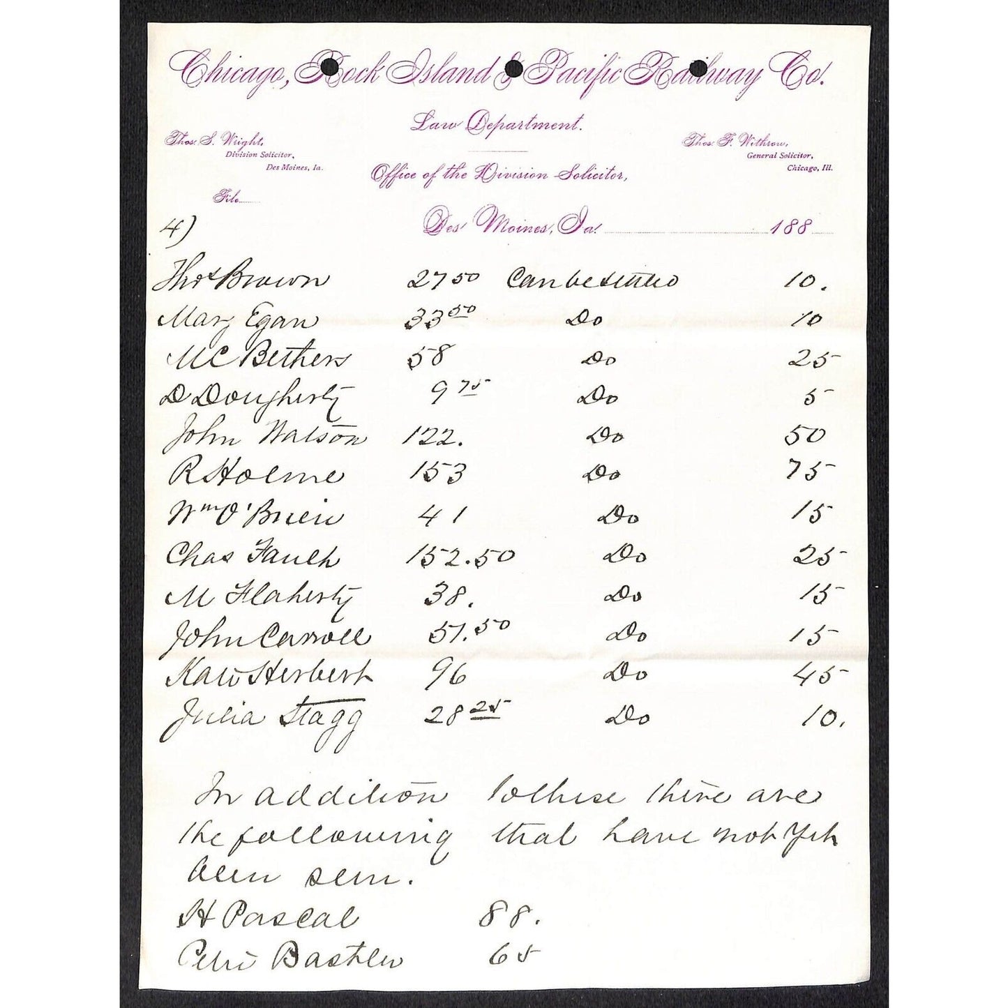 Chicago, Rock Island and Pacific 1884 Partial 2pp Letterhead "Dynamite Matters"