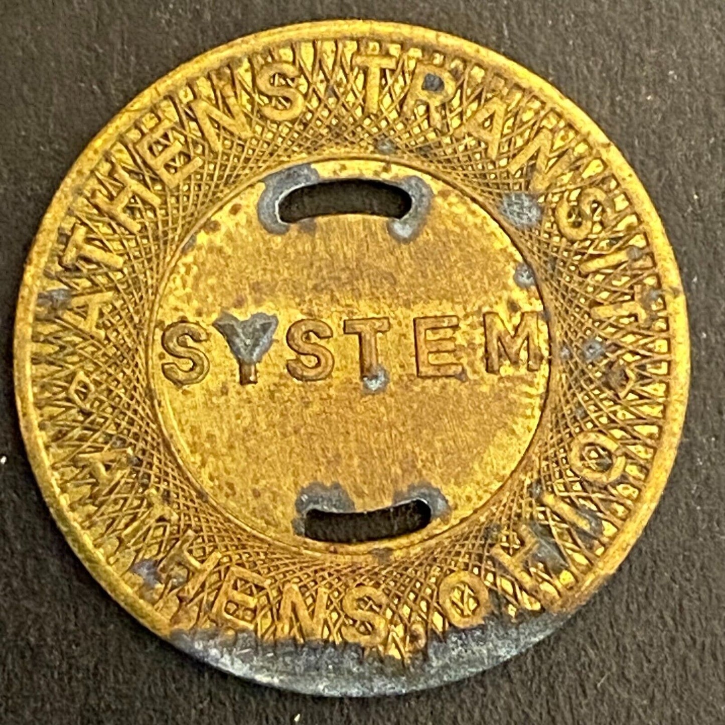 Athens Transit City (Ohio) G/F One Fare Bus Transit Token 23mm Poor Cond.