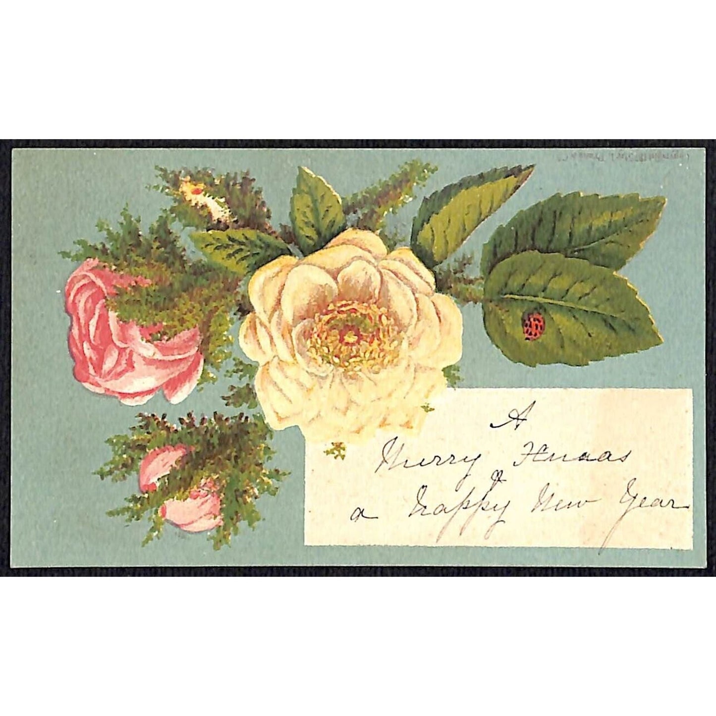 Victorian Holiday Greeting Card w/ Write In Panel Floral VGC