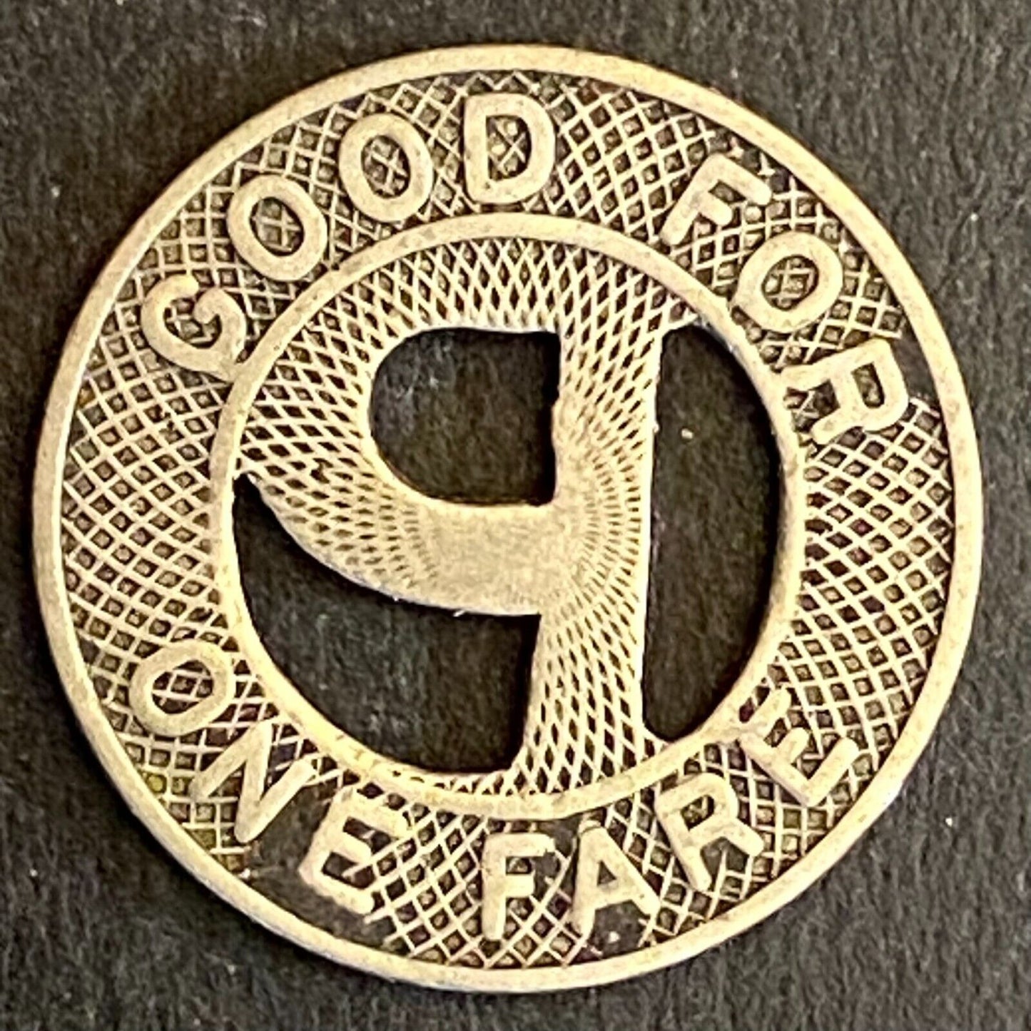 I. P. & L. Corp. Peoria, IL G/F One Fare Transit Token 16mm w/ Wear