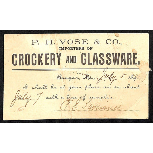 Bangor, ME P.H. Vose & Co. 1892 Crockery Glass Advertising Postcard Postal Card