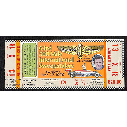 1979 Indianapolis 500 Ticket Stub w/ 1978 Winner Al Unser - 13 X Seat 18