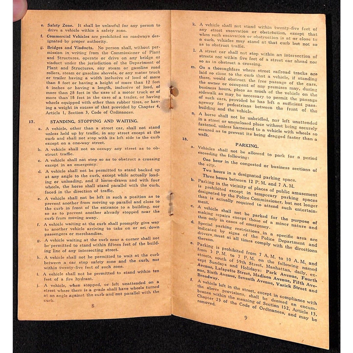 1927 Police Department of New York Traffic Regulations Booklet 12pp VGC Scarce