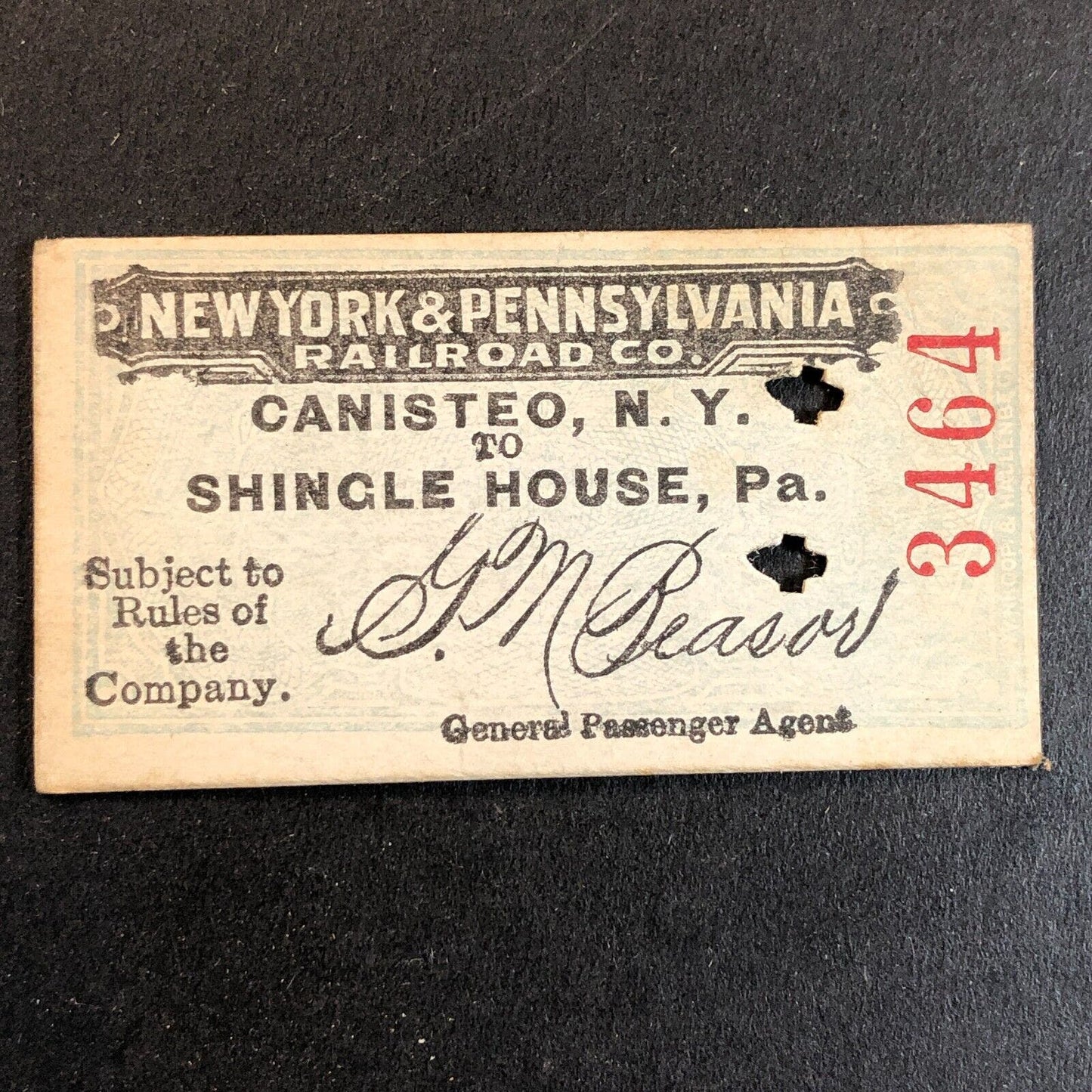 New York & Pennsylvania Railroad July 9 1917 Shingle House Ticket #3464 Scarce