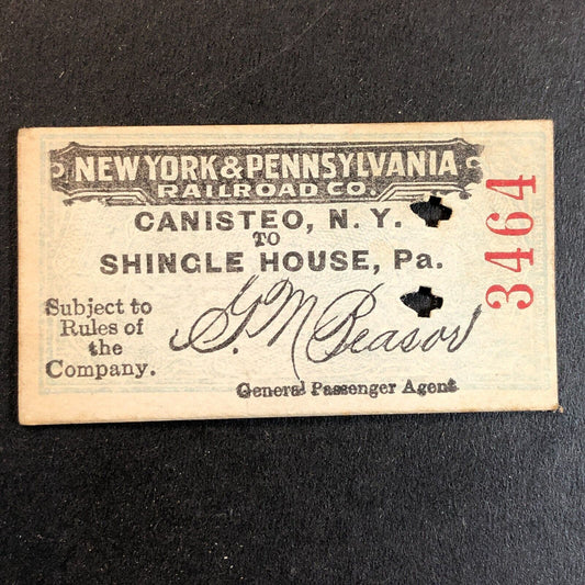 New York & Pennsylvania Railroad July 9 1917 Shingle House Ticket #3464 Scarce