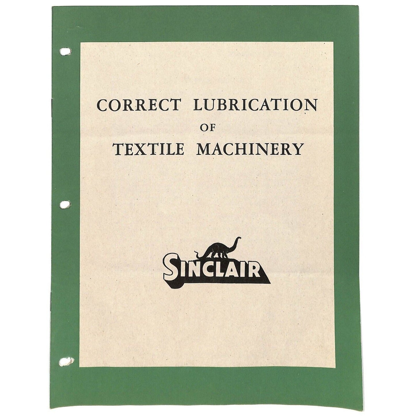 Sinclair Refining "Correct Lubrication of Textile Machinery" c1955 Chart Guide