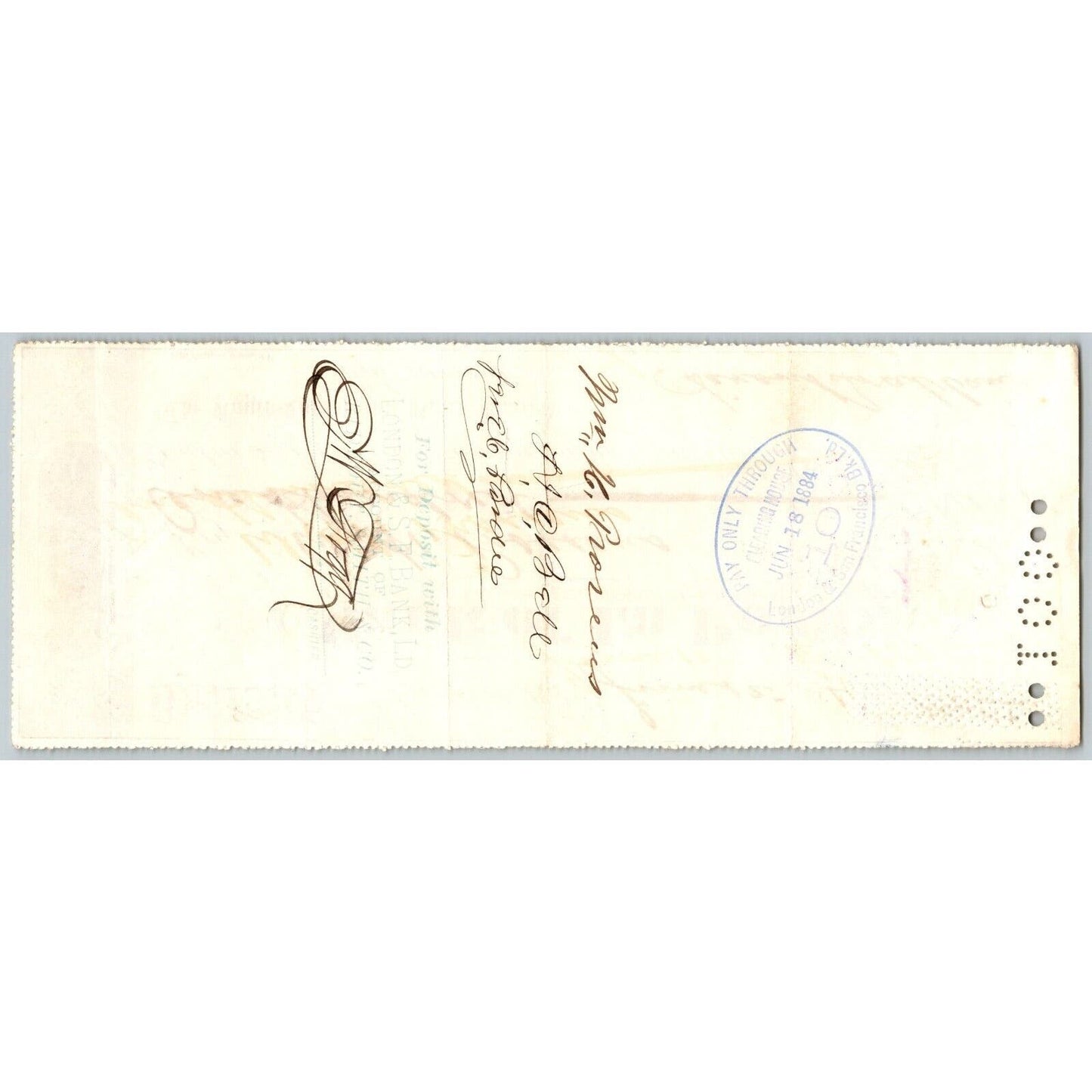 Bank of La Porte Check W.H. Proseus (Lg Land Owner?) 1884 Mining Vignette #12497