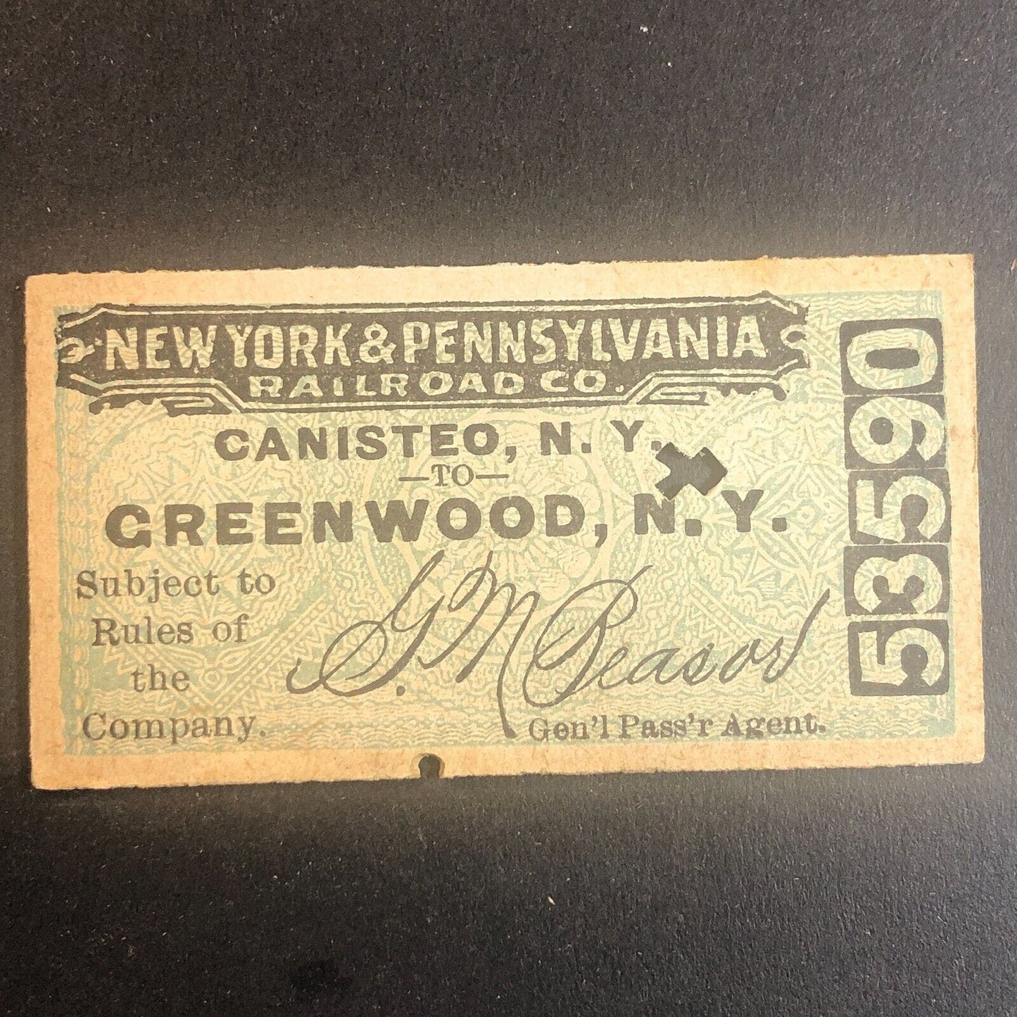 New York & Pennsylvania Railroad July 21 1917 Greenwood, NY Ticket #53590