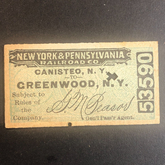 New York & Pennsylvania Railroad July 21 1917 Greenwood, NY Ticket #53590