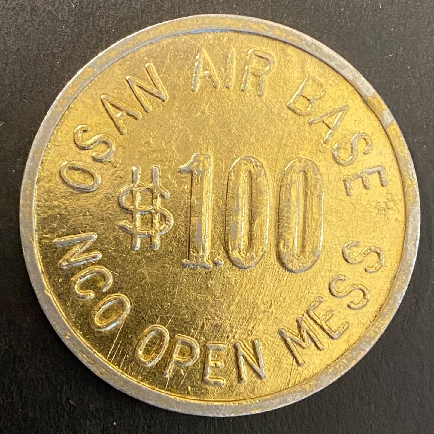 Korea Osan Air Base NCO Open Mess $1 Gold Alum Military Token 40mm Scarce (#3)