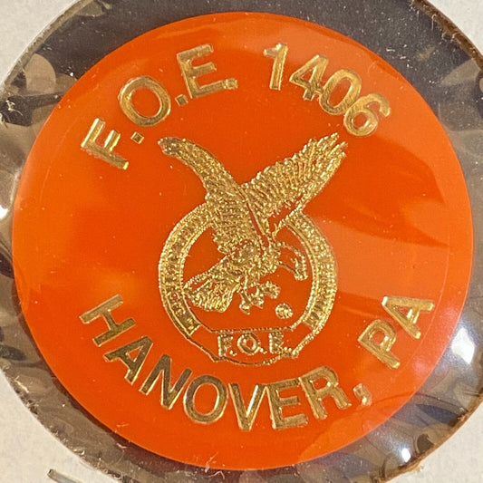 Hanover, PA F.O.E. 1406 c1970's-80's Plastic "Pitcher Beer" Token Eagle