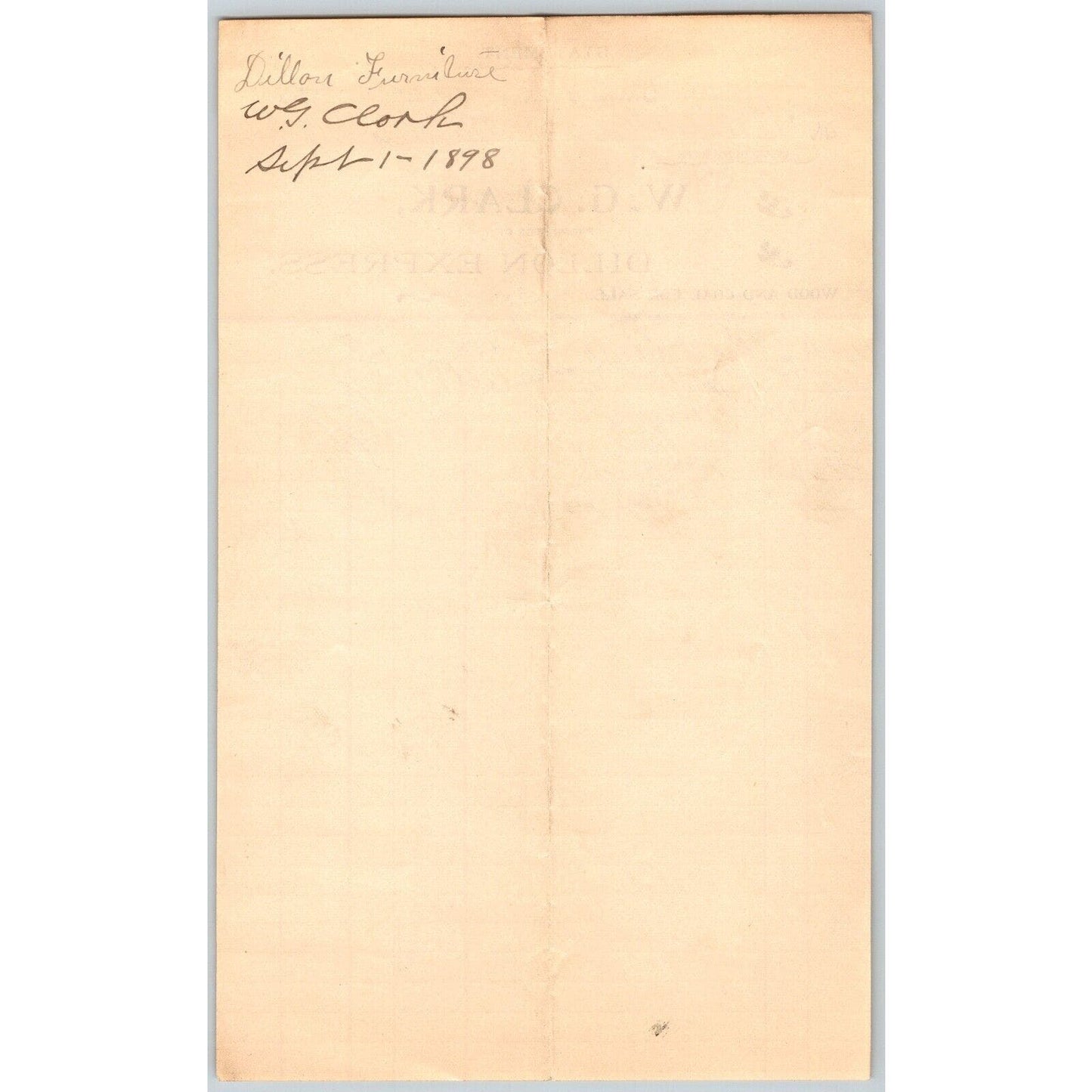 Dillon, MT W.G. Clark Dillon Express Expressman Coal & Wood Sept 1898 Billhead