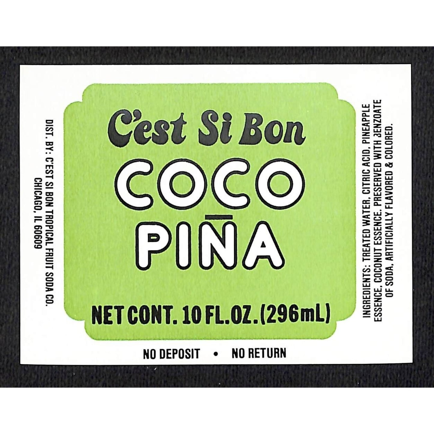 C'est Si Bon Coco Pina Soda Label C'est Si Bon Tropical Soda Co Chicago c1970's